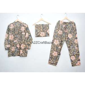 Elegante Conjunto de Pijama para Mujer, 100% Algodón Puro, Estampado Digital, Cintura Elástica Suave, Transpirable, Manga Larga - Product Image 4