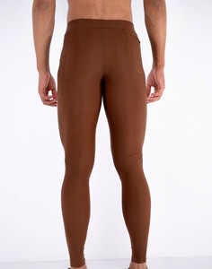 Men's <b>Brown</b> Full Length Compression <b>Leggings</b> Solid Color Elastic Waist Spandex Nylon Material - Product Image 5
