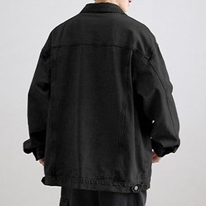 เสื้อแจ็คเก็ตยีนส์สีดำสำหรับผู้ชาย สไตล์ลำลอง ติดกระดุมด้านหน้า สีพื้น ทรงหลวม ใส่ได้ทั้งฤดูใบไม้ร่วงและฤดูหนาว ผลิตจากผ้าฝ้าย 100% กันลม ซักได้ ล้างสีแบบแอซิดวอช - Product Image 2