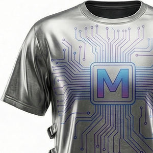 Camiseta moderna de streetwear con estampado puff de circuito cibernético, estilo urbano futurista, premium, MALUZA INDUSTRIES. - Product Image 2