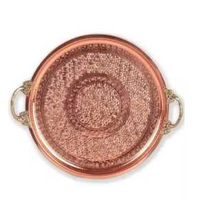 Luxury Round Hammered Copper Serving <b>Tray</b> Rose Gold <b>Mirror</b> Finish Metal Food Platter Modern Kitchenware Elegant Drinks Server - Product Image 2