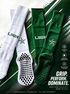 Chaussettes hautes LSGH blanches et vertes antidérapantes pour le basketball avec logo étoile pour adultes - Product Image 3