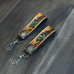 Wholesale Promotional Hand Tooled Leather Wrist Keychain High Quality Genuine Leather <b>Key</b> Holder <b>Metal</b> Concho Promotion Gift - Product Image 4