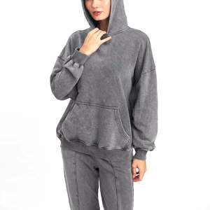 Sudaderas con capucha para mujer, de algodón grueso, personalizables, lisas, con efecto lavado ácido, estilo oversize, para mujer - Product Image 3