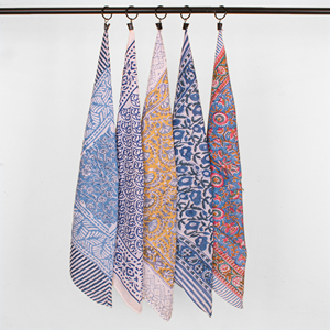 Reusable Block Printed Cotton Handkerchiefs Bandana Eco-Friendly Woven Style Adult Unisex Hair covering <b>Accessories</b> - Product Image 3