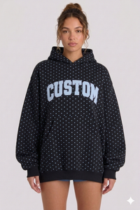 Sudadera con Capucha Extra Grande para Mujer, Diseño de Lentejuelas con Puntos, Color Azul Claro, Algodón, Hombros Caídos y Bolsillo Delantero - Product Image 6