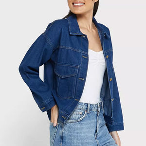 Ashgreen International Women Oversized Blue <b>Denim</b> <b>Jacket</b> Casual Button Front Regular Fit Stonewashed Cotton Outerwear Autumn - Product Image 1
