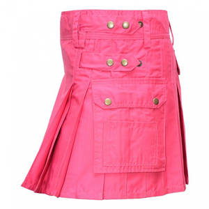 กระโปรงสก็อตสไตล์ปี 2026 สีชมพูสำหรับผู้หญิง แบบมีสายรัดสี่เส้นและกระเป๋าสามช่อง - Product Image 4