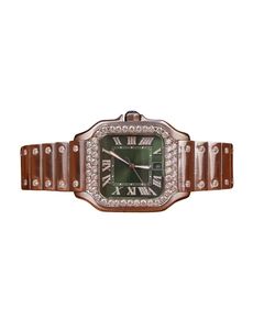 Premium <b>diamond</b> wristwatch with turquoise dial silver markers textured lines date window gemstone bezel ornate bracelet refined - Product Image 4