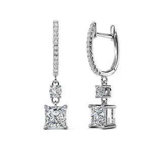 1CT Princess Cut Moissanite Diamond Women Luxury Jewelry 925 Sterling Silver Huggie Hoop Drop Earrings Destiny Jewellery