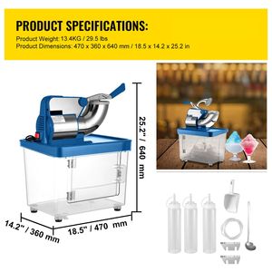 Machine à glace pilée électrique commerciale VEVO 110V, 440lbs/h, machine à neige pilée, lames doubles en acier inoxydable - Product Image 4