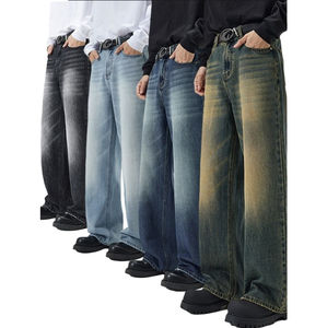 Pantalones Deportivos de Cintura Alta y Pierna Ancha, Vaqueros Holgados Personalizados para Hombre, Lavado Claro, Tejido para Verano - Product Image 4