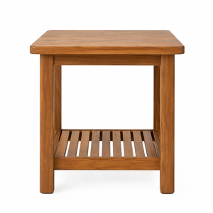 Mesa de Comedor Cuadrada de Madera de Teca Sólida Estilo Escandinavo Moderno con Estante de Almacenamiento, Mueble Ecológico y Duradero para el Hogar, 2 Plazas - Product Image 1