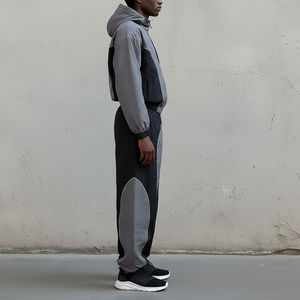 Survêtements de mode streetwear à logo personnalisé, bicolores, zippés, imperméables, de haute qualité, grande taille, amples, pour hommes, vente en gros - Product Image 3