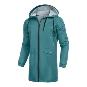 Veste de pluie en polyester bleu marine pour homme, imperméable avec revêtement PU, fermeture éclair, capuche, poches, coupe-vent, idéale pour les trajets quotidiens - Product Image 4