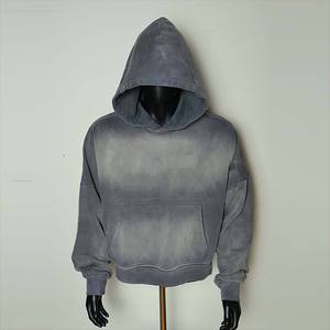 Sweat-shirt à capuche zippé oversize pour homme, effet usé, style streetwear, coupe ample, coton épais, décontracté - Product Image 3