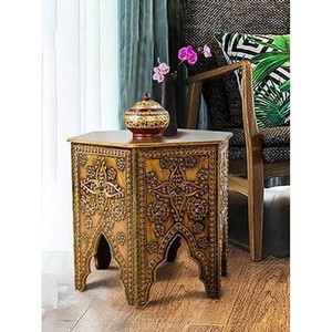 Handcrafted Sheesham Wood Irregular Bohemian Side <b>Table</b> with Floral Inlay-High Quality Wholesale - Product Image 2