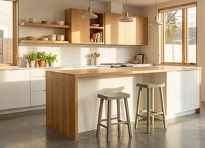 Ensemble de 2 tabourets modernes en bois d'hévéa avec assise courbée - Meubles durables pour la maison, idéaux pour une table basse - Product Image 5