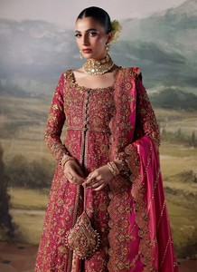 Ensemble de Lehenga de Mariée Traditionnel Pakistanais, Taille Naturelle, Broderie Faite Main, Perles de Cristal, Manches Longues, Longueur Ras du Sol, pour Mariage - Product Image 2