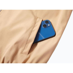 Blouson bomber beige pour homme, couleur unie, fermeture éclair, col montant, toile enduite, vêtement d'hiver décontracté - Product Image 3