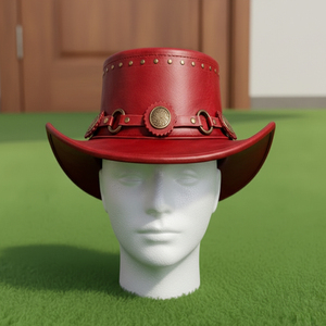 Sombrero de copa de cuero rojo hecho a mano de primera calidad, estilo Steampunk, gótico, occidental, para cosplay. - Product Image 3