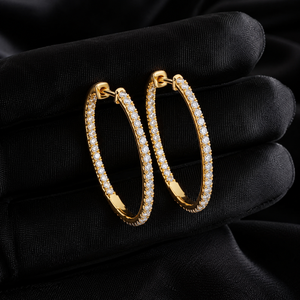 18K Yellow <b>Gold</b> Inside Out <b>Huggie</b> Hoops Earrings Round Cut Lab Grown Diamond DEF VVS Bridal Wedding Earrings Fine Jewelry Women - Product Image 1