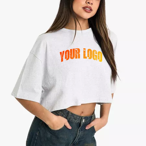 Camisetas de Cuello Redondo Oversize de Algodón 100% Pesado con Efecto Ácido Vintage, Manga Corta, Desgastadas, Lisas, Hechas a Medida para Mujer - Product Image 1