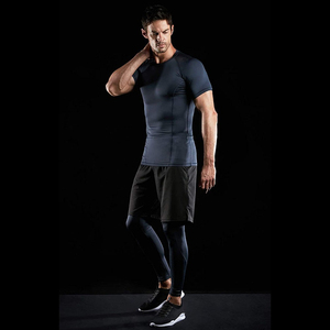 T-shirt de sport pour homme à manches courtes, compression, séchage rapide, respirant, entraînement sportif, spandex/polyester - Product Image 3