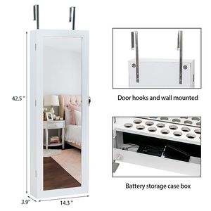 Organizador de Joyas con Espejo Interior, 3 Niveles, 2 Cajones, 17 Porta Brochas, 95 Luces LED Blancas, Espejo No Completo, de Madera, para Colgar en la Pared - Product Image 3