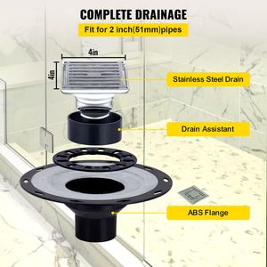 Kit per Doccia Impermeabile 48x48 Pollici con Flangia Centrale in ABS da 4 Pollici e Griglia in Acciaio Inox da 4 Pollici con 2 Tagli per Membrana Impermeabile - Product Image 3
