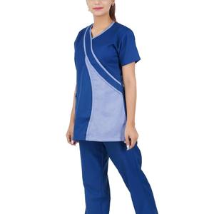 Conjunto de uniforme médico unisex personalizable con cuello en V, pantalones jogger elásticos de manga larga y múltiples bolsillos, tejido de punto, para enfermeras - Product Image 5