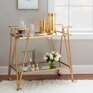 Two‑Tier Serving Cart with Black Metal Frame Wooden <b>Shelves</b> Side Handles Cross Bracing Mobile Trolley <b>Rustic</b> Industrial Organize - Product Image 2