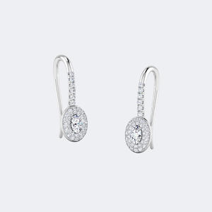 Pendientes de gota con halo ovalado de diamantes redondos de 0.60 CTW, D-E-F VVS-VS, cultivados en laboratorio, oro de 14K, pavé lineal, joyería de lujo sostenible, regalo - Product Image 3