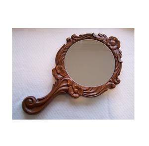 Espejo de mano de madera maciza con acabado pulido, espejo de maquillaje duradero para tocador de baño - Product Image 1