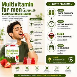 Multivitamines naturelles pour hommes en gommes, approvisionnement en gros, multivitamines pour hommes en gommes, saveur fraise, complément nutritionnel - Product Image 4