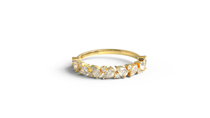 Anillo de Eternidad Moderno de Oro de 18K con Diamantes en Forma de Pera y Diamantes Redondos Alternados, Anillo Asimétrico, Joyería Fina, Regalo para Mujer - Product Image 1