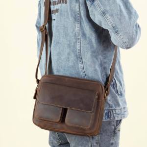 Eco Friendly Leather Messenger <b>Bag</b> with Multiple Compartments for <b>Work</b> Travel and Office Use Available For Sale - Product Image 5