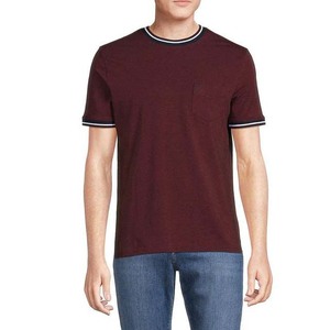 Camiseta de algodón de manga corta amarilla para hombre con ribete en contraste, cuello redondo, corte regular, estilo casual - Product Image 5