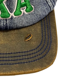 Green AKA Washed Denim Hat Embroidered Letter Baseball <b>Cap</b> <b>Vintage</b> Style Adjustable Cotton Denim Headwear Casual Fashion Hat - Product Image 2