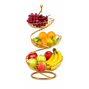 3 Tier Gold Metal Fruit Basket <b>Stand</b> for Kitchen Countertop Large Wire <b>Vegetable</b> Storage Rack & Dining Table Organizer Display - Product Image 6