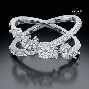 Criss <b>Cross</b> 18K GOLD Lab Diamond <b>Ring</b> Cluster Pave Womens Wedding <b>Ring</b> - Product Image 5