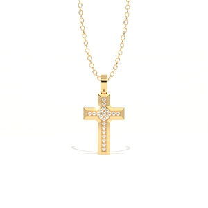 Pendentif croix en or 14 carats avec diamants cultivés en laboratoire Aarinya, diamants ronds taille brillant, certifié IGI, bijou religieux unisexe, cadeau - Product Image 4