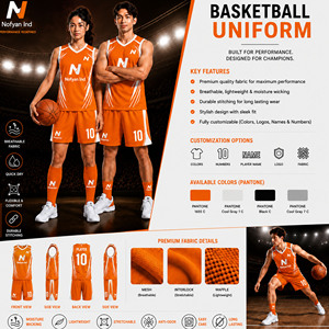Ensemble d'uniformes de basketball OEM en polyester orange pour joueur n°10, personnalisable par sublimation, respirant, maillot et short unisexe pour adulte, personnalisable - Product Image 1