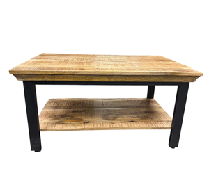 Table basse moderne industrielle en métal et bois de manguier avec pieds pliants et finition noire et naturelle pour salon et maison - Product Image 5