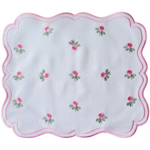 Juego de Manteles Individuales y Servilletas de Lujo Personalizados al por Mayor, Lavables a Máquina, con Bordado de Rosas Rosadas, Borde Festoneado de Algodón, para Hogar y Bodas - Product Image 2