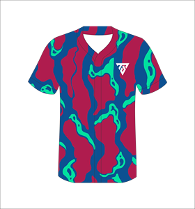 Maillot de baseball personnalisé pour homme, rouge, bleu, vert, camouflage, impression sublimée, polyester respirant, manches courtes, coupe classique - Product Image 2