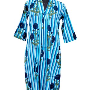 Vestido Maxi de Verano para Mujer, Estampado Floral a Mano, 100% Algodón, Ecológico, Ligero, Transpirable, Cuello en V, Manga Abullonada, Natural - Product Image 2