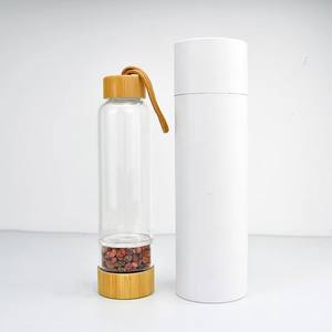 Verre personnalisé avec logo, en gros, pour elixir infusé de pierres précieuses naturelles et de quartz, 500 ml, avec couvercle en bambou, résistant à l'eau bouillante - Product Image 6