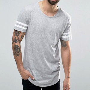 Camiseta de algodón de manga corta con cuello redondo, corte ajustado y largo, color rosa liso para hombre, estilo casual de punto. - Product Image 3