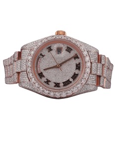 Montre-bracelet de luxe personnalisée attrayante en or rose avec diamants Moissanite taille ronde, style Hip Hop pour hommes, d'Inde - Product Image 4